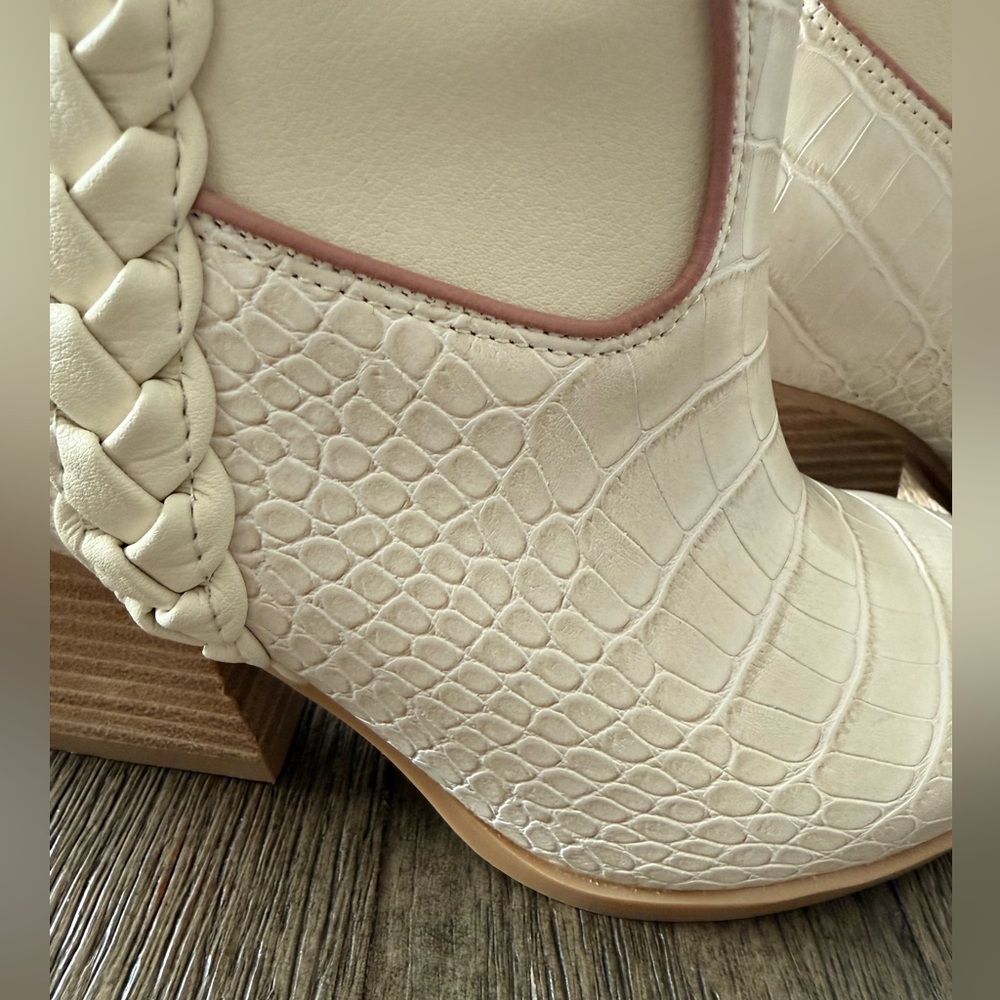 Dolce Vita Cream Croc-Embossed Heeled Boots - Picture 3 of 6